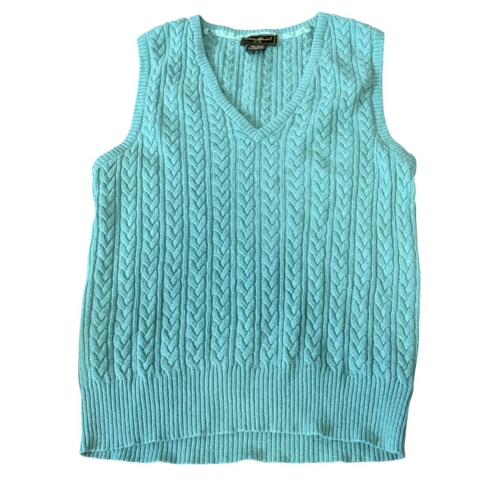 Eddie Bauer Cable Knit Sweater Vest Teal Womens Size M‎